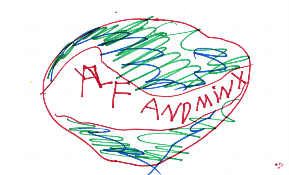 Child's drawing of the earth. Text: YALF AND MINX